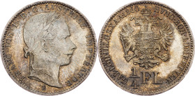 Franz Joseph I., 1/4 Gulden 1860, B, Kremnitz Franz Joseph I., 1/4 Gulden 1860, B, Kremnitz, Fruh. 1530|mint luster, beautiful toning; UNC

Grade: U...