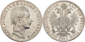 Franz Joseph I., 1 Thaler 1861, V, Venice Franz Joseph I., 1 Thaler 1861, V, Venice, Fruh. 1410|cleaned; VF/EF

Grade: VF/EF