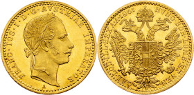 Franz Joseph I., 1 Dukat 1861, A, Vienna Franz Joseph I., 1 Dukat 1861, A, Vienna, Her. 106|mint luster; aUNC

Grade: aUNC