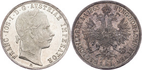 Franz Joseph I., 1 Gulden 1863, A, Vienna Franz Joseph I., 1 Gulden 1863, A, Vienna, Fruh. 1468|beautiful toning, mint luster, small hairlines; aUNC
...