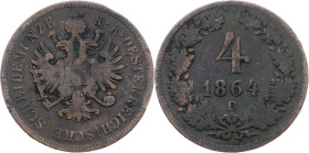 Franz Joseph I., 4 Kreuzer 1864, B, Kremnitz Franz Joseph I., 4 Kreuzer 1864, B, Kremnitz, Fruh. 1626|corrosion; F

Grade: F