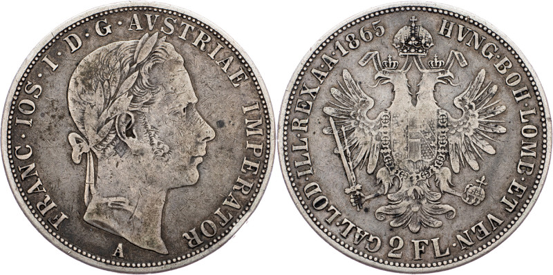 Franz Joseph I., 2 Gulden 1865, A, Vienna Franz Joseph I., 2 Gulden 1865, A, Vie...