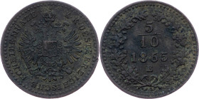 Franz Joseph I., 5/10 Kreuzer 1865, B, Kremnitz Franz Joseph I., 5/10 Kreuzer 1865, B, Kremnitz, Fruh. 1699|corrosion; VF

Grade: VF