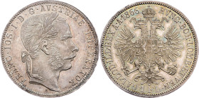 Franz Joseph I., 1 Gulden 1866, A, Vienna Franz Joseph I., 1 Gulden 1866, A, Vienna, Fruh. 1480|beautiful toning, remains of mint luster; aUNC

Grad...