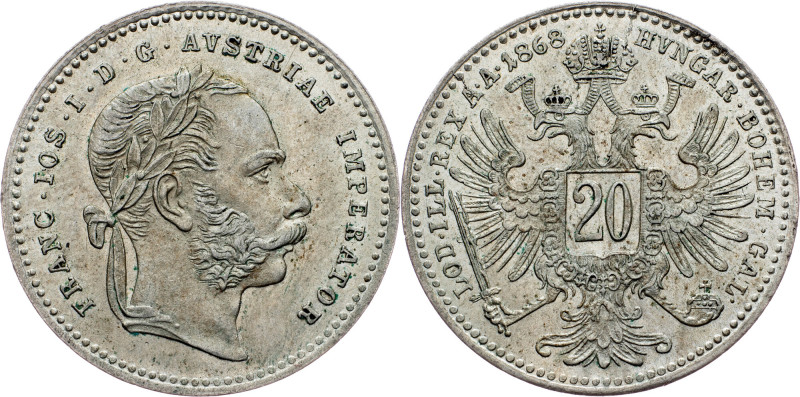 Franz Joseph I., 20 Kreuzer 1868, Vienna Franz Joseph I., 20 Kreuzer 1868, Vienn...