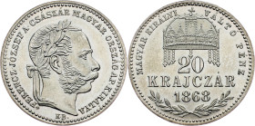 Franz Joseph I., 20 Krajczár 1868, KB, Kremnitz Franz Joseph I., 20 Krajczár 1868, KB, Kremnitz, Fruh. 1801|Artex restrike; PROOF

Grade: PROOF