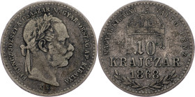 Franz Joseph I., 10 Krajczár 1868, KB, Kremnitz Franz Joseph I., 10 Krajczár 1868, KB, Kremnitz, Fruh. 1813|toned; aVF

Grade: aVF