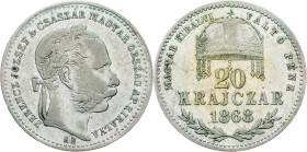 Franz Joseph I., 20 Krajczár 1868, KB, Kremnitz Franz Joseph I., 20 Krajczár 1868, KB, Kremnitz, Fruh. 1801; VF

Grade: VF