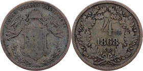 Franz Joseph I., 4 Kreuzer 1868, KB, Kremnitz Franz Joseph I., 4 Kreuzer 1868, KB, Kremnitz, Fruh. 1830; F/VF

Grade: F/VF