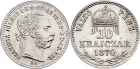 Franz Joseph I., 10 Krajczár 1870, KB, Kremnitz Franz Joseph I., 10 Krajczár 1870, KB, Kremnitz|mint luster, min. toned, rare in this grade; UNC

Gr...