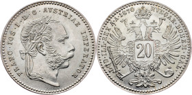 Franz Joseph I., 20 Kreuzer 1870, Vienna Franz Joseph I., 20 Kreuzer 1870, Vienna, Fruh. 1581; UNC

Grade: UNC