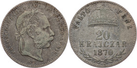 Franz Joseph I., 20 Krajczár 1870, KB, Kremnitz Franz Joseph I., 20 Krajczár 1870, KB, Kremnitz, Fruh. 1806|toned; F

Grade: F