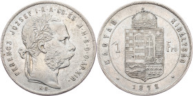 Franz Joseph I., 1 Forint 1872, KB, Kremnitz Franz Joseph I., 1 Forint 1872, KB, Kremnitz, Fruh. 1776; VF

Grade: VF