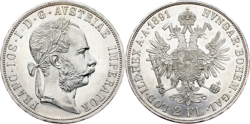 Franz Joseph I., 2 Gulden 1891, Vienna Franz Joseph I., 2 Gulden 1891, Vienna, F...