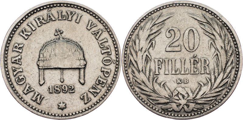 Franz Joseph I., 20 Fillér 1892, KB, Kremnitz Franz Joseph I., 20 Fillér 1892, K...