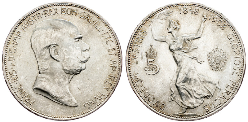 Franz Joseph I., 5 Krone 1908, Vienna Franz Joseph I., 5 Krone 1908, Vienna, Ag,...