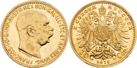 Franz Joseph I., 10 Krone 1910, Vienna Franz Joseph I., 10 Krone 1910, Vienna, Fruh. 1956; EF+

Grade: EF+