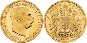 Franz Joseph I., 10 Krone 1910, Vienna Franz Joseph I., 10 Krone 1910, Vienna, Fruh. 1956; aUNC

Grade: aUNC