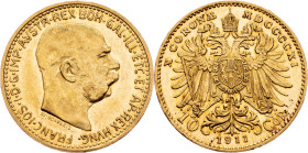 Franz Joseph I., 10 Krone 1911, Vienna Franz Joseph I., 10 Krone 1911, Vienna, Fruh. 1957; EF+

Grade: EF+