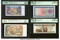 Algeria Banque Centrale d'Algerie 5; 100 Dinars 1.11.1970 Pick 126a; 128a Two Examples PMG Gem Uncirculated 66 EPQ; PCGS Banknote Choice UNC 63; Egypt...