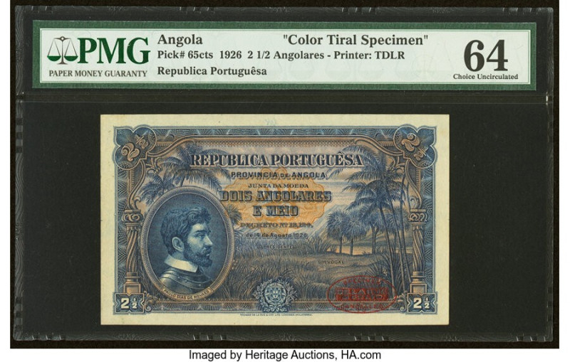 Angola Republica Portuguesa 2 1/2 Angolares 14.8.1926 Pick 65cts Color Trial Spe...
