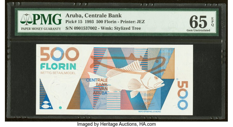 Aruba Centrale Bank 500 Florin 16.7.1993 Pick 15 PMG Gem Uncirculated 65 EPQ. 

...