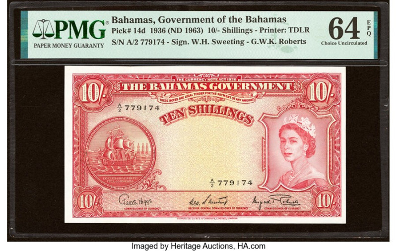 Bahamas Bahamas Government 10 Shillings 1936 (ND 1963) Pick 14d PMG Choice Uncir...