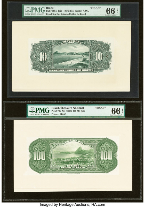 Brazil Thesouro Nacional 10; 100 Mil Reis ND (1925) Pick 39bp; 70bp Two Back Pro...