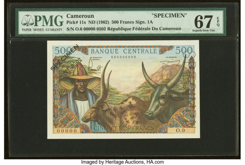 Cameroon Banque Centrale 500 Francs ND (1962) Pick 11s Specimen PMG Superb Gem U...