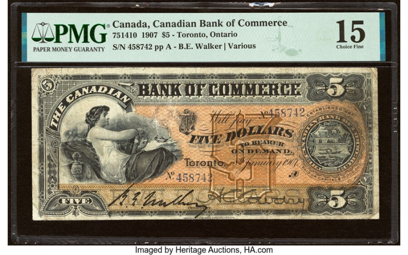 Canada Toronto, ON- Canadian Bank of Commerce $5 8.1.1907 Ch.# 75-14-10 PMG Choi...