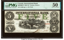 Canada Toronto, CW- International Bank of Canada $5 15.9.1858 Ch.# 380-10-06-16 PMG About Uncirculated 50. Tape repair. 

HID09801242017

© 2022 Herit...