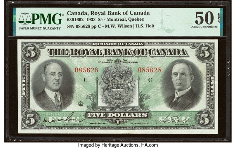 Canada Montreal, PQ- Royal Bank of Canada $5 3.7.1933 Ch.# 630-16-02 PMG About U...