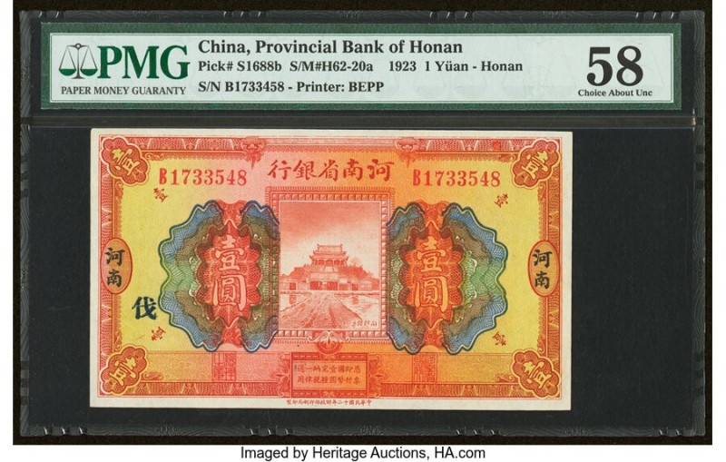 China Provincial Bank of Honan 1 Yuan 15.7.1923 Pick S1688b S/M#H62-20a PMG Choi...