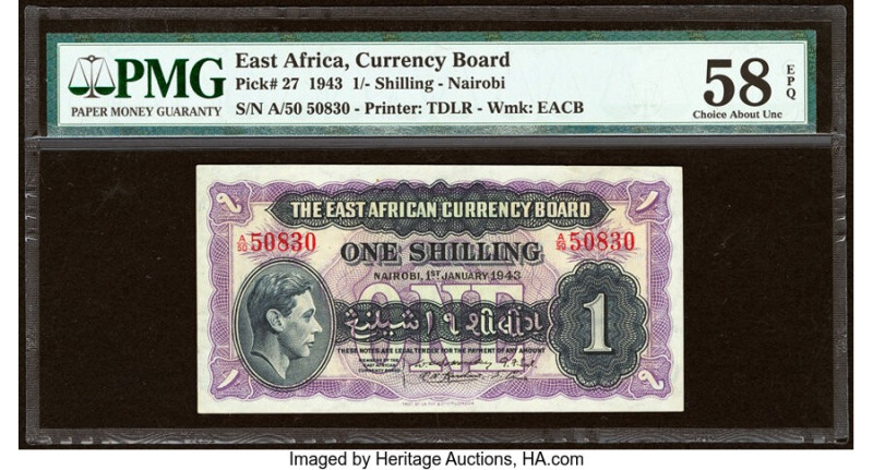 East Africa East African Currency Board 1 Shilling 1.1.1943 Pick 27 PMG Choice A...