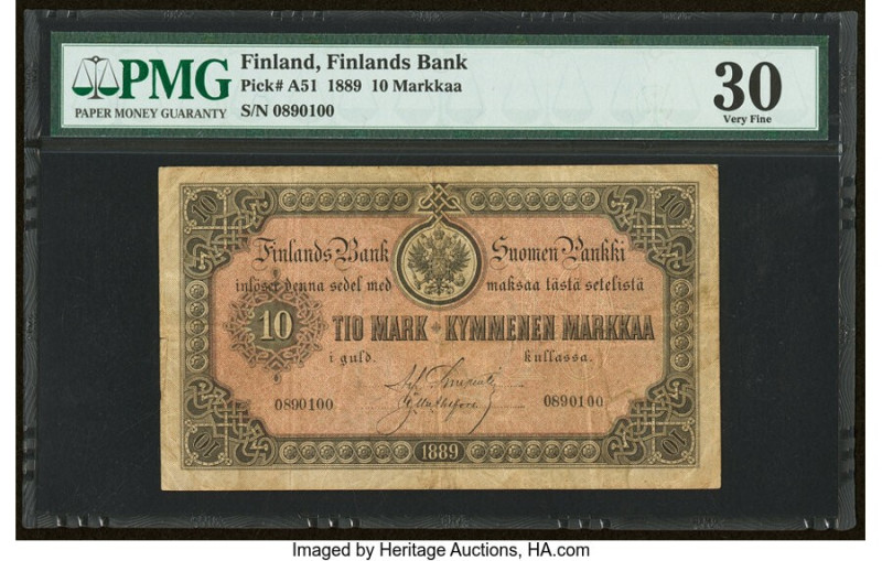 Finland Finlands Bank 10 Markkaa 1889 Pick A51 PMG Very Fine 30. 

HID0980124201...