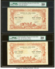 French Somaliland Banque de l'Indochine, Djibouti 100 Francs 2.1.1920 Pick 5 Two Examples PMG Very Fine 30 (2). Foreign substance and pinholes are not...