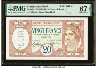 French Somaliland Banque de l'Indochine, Djibouti 20 Francs ND (1926-38) Pick 7s Specimen PMG Superb Gem Unc 67 EPQ. Roulette cancelled. 

HID09801242...