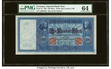 Germany Imperial Bank Notes 100 Mark 21.4.1910 Pick 42 PMG Choice Uncirculated 64; Germany Imperial Bank Note 500 Mark 27.3.1922 Pick 73 PMG Gem Uncir...
