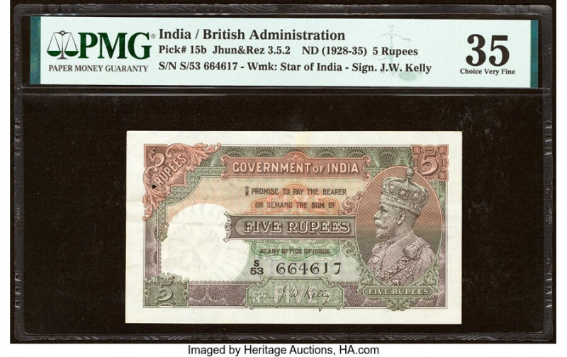 India Government of India 5 Rupees ND (1928-35) Pick 15b Jhun3.5.2 PMG Choice Ve...