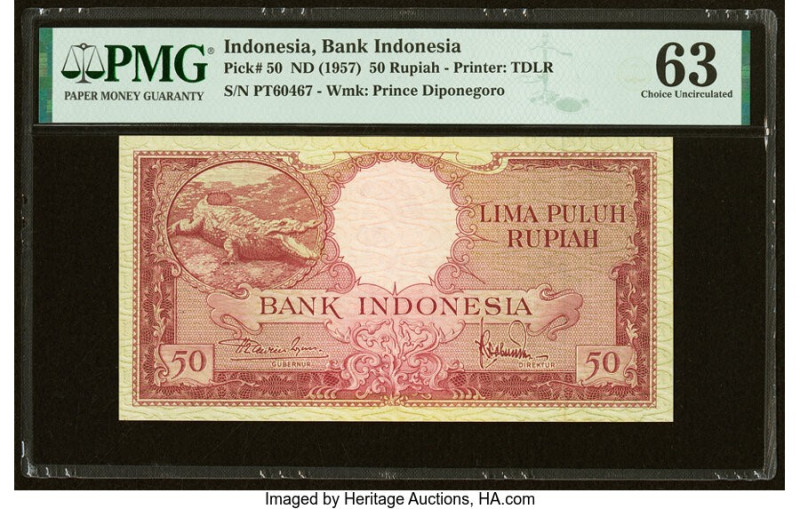 Indonesia Bank Indonesia 50 Rupiah ND (1957) Pick 50 PMG Choice Uncirculated 63....
