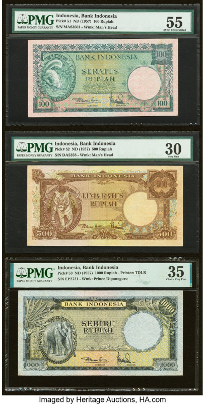 Indonesia Bank Indonesia 100; 500; 1000 Rupiah ND (1957) Pick 51; 52; 53 Three E...