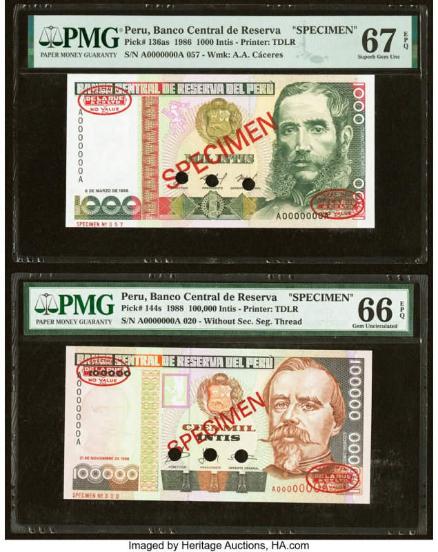 Peru Banco Central de Reserva 1000; 100,000 Intis 6.3.1986; 21.11.1988 Pick 136a...