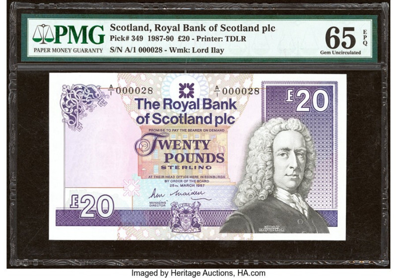 Low Serial Number 28 Scotland Royal Bank of Scotland PLC 20 Pounds 25.3.1987 Pic...