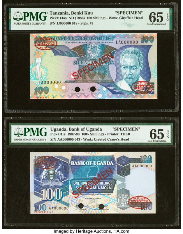 Tanzania Benki Kuu ya Tanzania 100 Shillings ND (1986) Pick 14as Specimen PMG Ge...