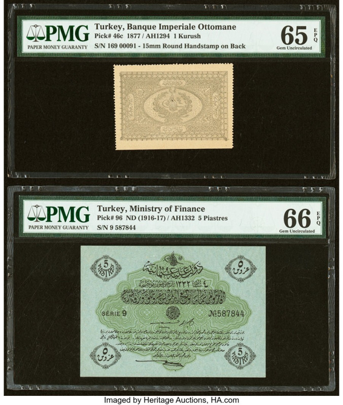 Turkey Banque Imperiale Ottomane 1 Kurush 1877 / AH1294 Pick 46c PMG Gem Uncircu...