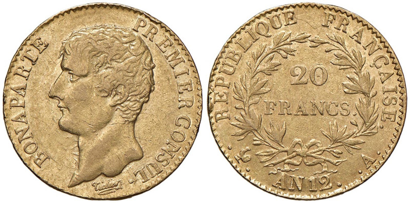 FRANCIA Napoleone Console (1799-1804) - 20 Franchi An. 12 A - Gad. 1020 (g 6,41)...