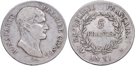 FRANCIA Napoleone Console (1799-1804) 5 Franchi An. XI A - Gad. 577 (g 24,62) AG
qBB