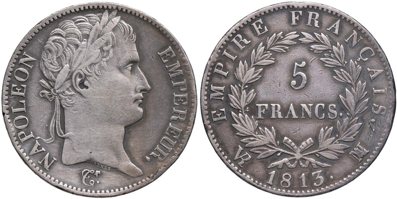 FRANCIA Napoleone I (1804-1814) 5 Franchi 1813 MA - Gad. 584 (g 24,95) AG Colpet...