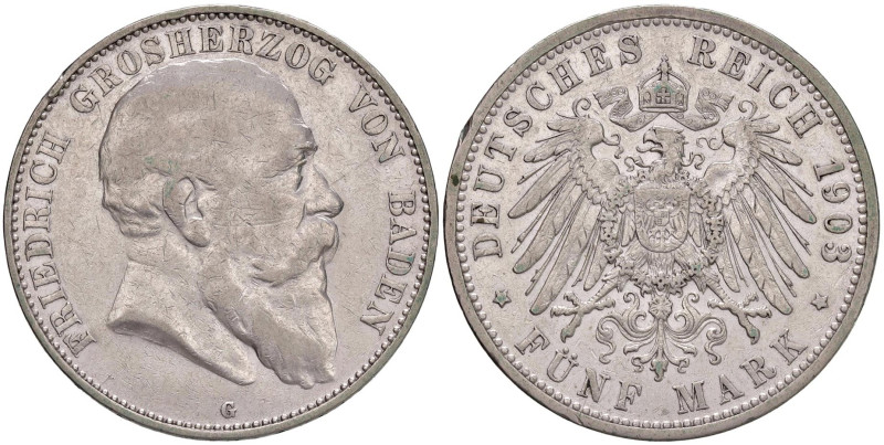 GERMANIA Granducato di Baden Federico I (1856-1907) 5 Marchi 1903 - KM 274 (g 27...