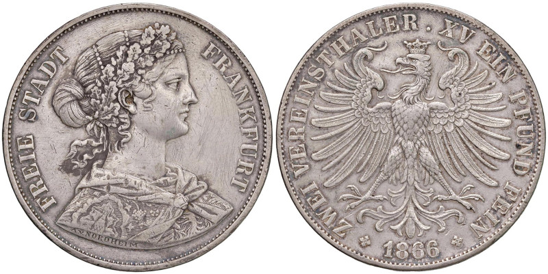 GERMANIA Francoforte città libera (1815-1866) 2 Talleri (3-1/2 Gulden) 1866 - KM...